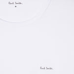 Close up of the white T-shirt from the Paul Smith 3-Pack of Men's Mixed Colour Organic Cotton Lounge T-Shirts with Logo.