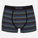 The dark blue and green striped pair from the Men's 5-Pack Plain and Striped Mixed Boxer Briefs in Blue and Black.