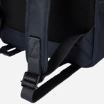 Adjustable shoulder straps on the Navy Blue Recycled Polyester Backpack with Artist Stripe Trim.
