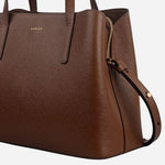 Side view of Dukes Place Texture Chocolate Brown Medium Zip Top Multiway Bag.