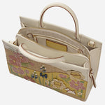 Top and inside view of the Radley Spring Blooms Raffia and Leather Medium Ziptop Multiway Bag.
