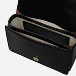 Inside the The Belsize Black Leather Small Flapover Shoulder Bag.