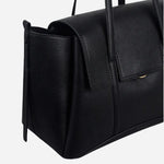 Side view of The Chancery Black Medium Flapover Shoulder Bag.