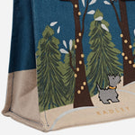 The Radley brand name on the front of the Winter Tales Teal Small Open Top Canvas Grab Bag.
