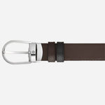 The ebony leather side of the Montblanc 30 mm Horseshoe Pin Buckle Reversible Black and Ebony Meisterstück Leather Belt.