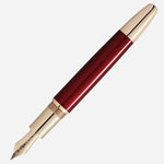 The Montblanc Burgundy Red Meisterstück Solitaire Golden Hour LeGrand Fountain Pen with cap off.