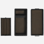 The compartments and lid for the 3-Pen Box in Croco-Embossed Black Leather.