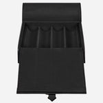 Inside the Montblanc Black Grained Leather Travel Box for 4 Writing Instruments.
