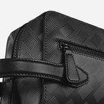Grab handle and front zip pocket on the Montblanc Extreme 3.0 Black Leather Clutch Wash Bag.