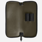 Inside the Extreme 3.0 Khaki Leather 2-Pen Pouch with Zip.