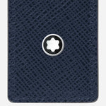 The Montblanc emblem on the front of the Sartorial Ink Blue Leather One Pen Pouch.