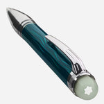 The Montblanc snowcap emblem at the crown of the Montblanc StarWalker Polar Green Metal Ballpoint Pen.
