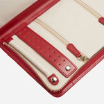 Close up inside the Caroline Quilted Red Leather Large Jewellery Portfolio.