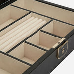 Close up inside the Palermo Medium Black Anthracite Leather Jewellery Box.