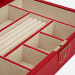 Close up inside the Palermo Medium Red Leather Jewellery Box.