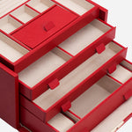 Close up inside the Palermo Red Leather Large Jewellery Box.