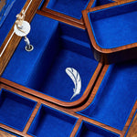 Lower compartment inside the Swan Lake Ballet Musical Jewellery Box in Blue and Walnut Wood.