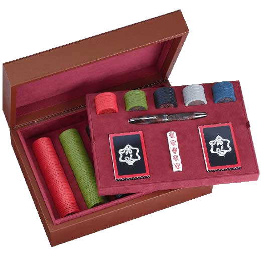 This is the internal contents of the Montblanc Meisterstück Great Masters James Purdey & Sons Poker Set.