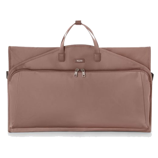TUMI's Travel Accessory Light Mauve Garment Bag is made out of nylon with polished silver zip pulls.