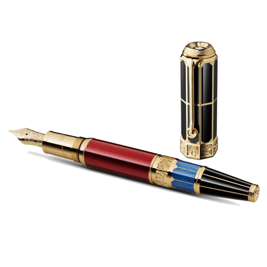 Montblanc's Writers Edition Shakespeare 1597 Fountain Pen Limited Edition has been made with precious resin and has a guilloche pattern in red on the barrel.