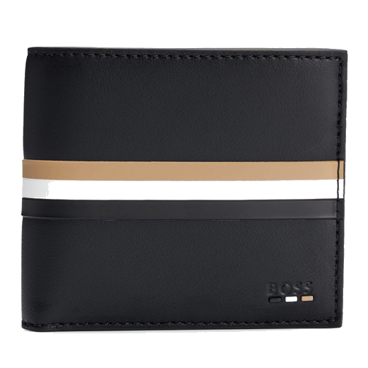 This Ray Signature Stripe Faux Leather 8CC Wallet by BOSS has 8 card slots with slip pockets and a banknote compartment.