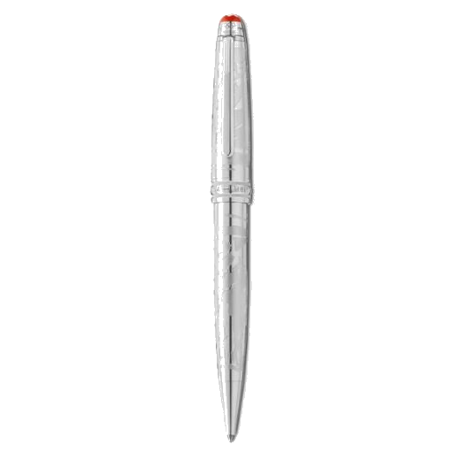 This Montblanc x Olympic Heritage Meisterstück Chamonix Solitaire Midsize Ballpoint Pen is made out of platinum plating with a polished finish on the body of the pen.