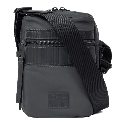 This Paul Smith Men's Slate Grey 'Shadow Stripe' Trim Flight Bag is made out of polyamide with leather trims.