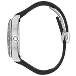 Montblanc's 1858 GMT Black Rubber Watch features engraving on the back.