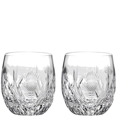 These Scottish Thistle 2 x 25cl Barrel Tumblers have been designed by Royal Scot Crystal.