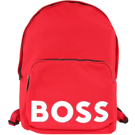 This BOSS Catch backpack comes in a red with a white logo across the front.