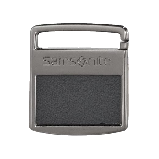 Samsonite's Gunmetal Luggage Tag IM has the brand name engraved along the top of the tag.