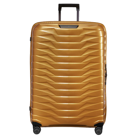 Samsonite's Proxis Honey Gold Spinner Suitcase, 81 cm is perfect for long trips as it is very spacious.