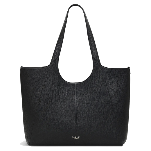 Radley's Hillgate Place Black Leather Large Tote Bag has two leather straps and a detachable leather pouch.