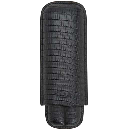 WOLF has embossed the front of this Black Blake 2 Cigar Case.