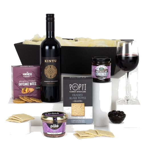 Wine and Pate Luxury Hamper with Miller's Harvest Crackers and a Gift Basket.