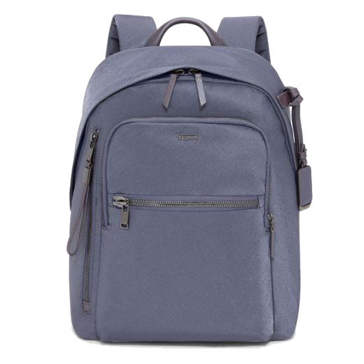 This TUMI Voyageur Blue Shimmer Halsey Backpack has a front and side zip pocket and a main compartment with dual zips.