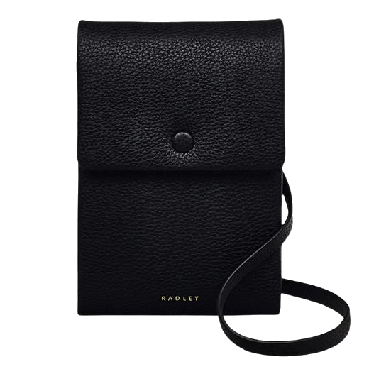 Radley's Mallow Street Black Leather Phone Cross Body Bag is made with grained leather that has a cushioned feel.