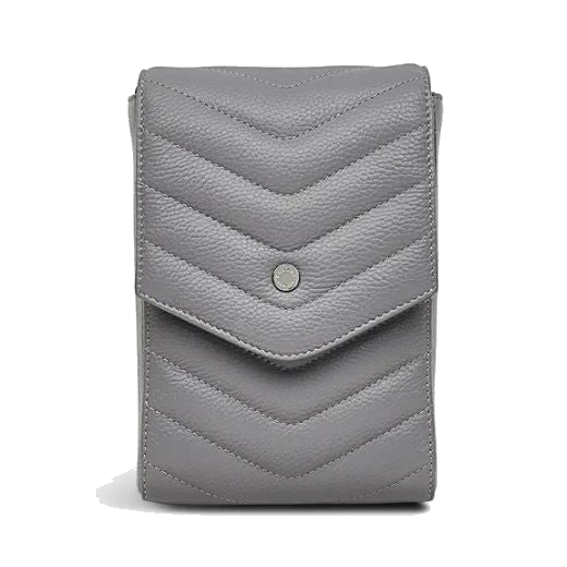 Radley's Rowe Avenue Quilted Grey Phone Cross Body Bag has a quilted design on the soft-grain leather.