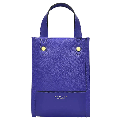 This Radley Montgomery Square Aurora Leather Cross Body has gold hardware and the brand name embossed in gold foil on the front.