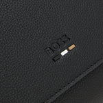 BOSS logo embossed on the front of the Ray Black Faux Leather Flapover Messenger Bag with Three Stripe Detail.