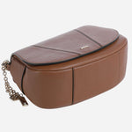 The base of the BOSS Salley Brown Saddle Bag with Metal Logo.