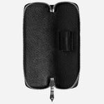 Inside the Sartorial Tweed Blue Leather One Pen Pouch with Zip.