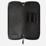 Inside the Sartorial Tweed Blue Leather Two Pen Pouch with Zip.