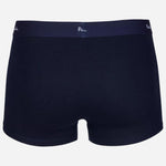 Back view of the navy blue pair from the Paul Smith 3-Pack Men's Blue and White Cotton Trunks with Waistband Logo.