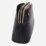 Side view of the Paul Smith Women's Black Leather 'Signature Stripe' Cross Body Bag.
