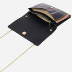 Inside the Women's Swirl Print Leather Evening Bag with Chain Strap.