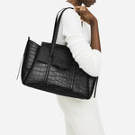 The Chancery Black Faux Croc Leather Medium Flapover Shoulder Bag by Radley.