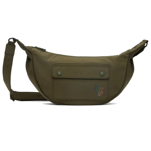 This Paul smith Zebra Khaki Crescent Bag in Recycled Polyester has a main zip compartment and a front pocket with a press stud fastening.