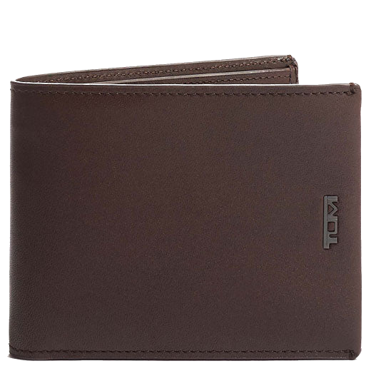 This TUMI men's wallet is made from a brown smooth leather and comes with the brand name on the front.