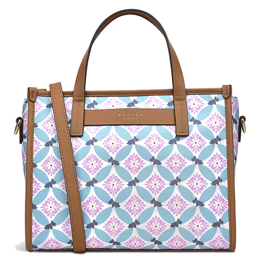 Radley's Willow Walk Spring Geo Multiway Bag with butterscotch brown leather trims.